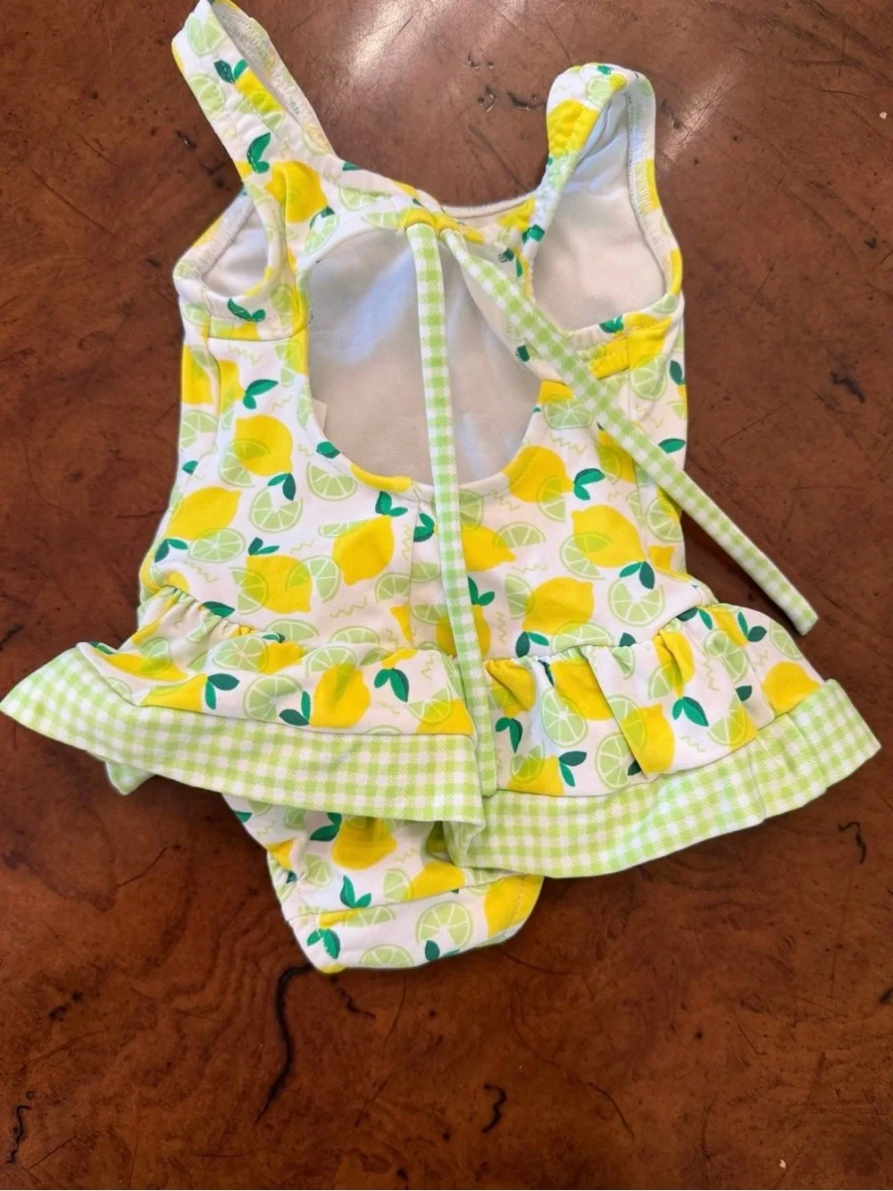 Florence Eiseman Girls Lemon Print Ruffled One-Piece Swimsuit - Yellow & Green